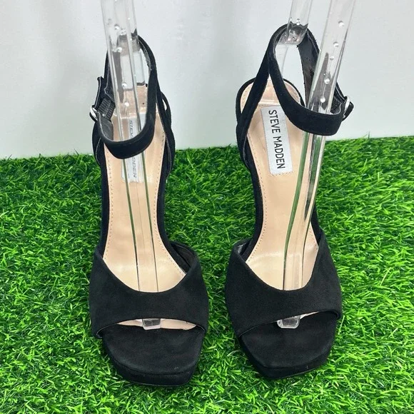 Steve Madden Women's  Black Suede Ankle-Strap Platform Dress‎ Sandals 5" Heel - Picture 2 of 9